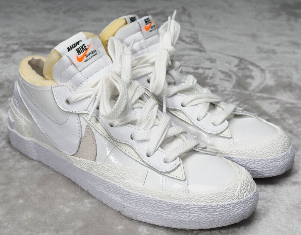 Nike Blazer x Sacai Low White Patent Leather Retro Sneakers Women 9.5 DM6443-100